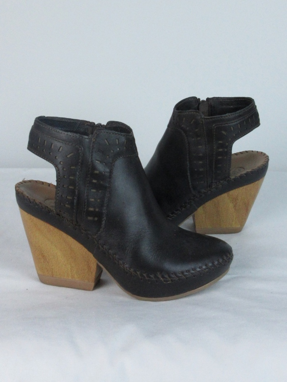 Vintage Platform High Wedge Heel Black Leather Shoes, Mexico, Lobo Solo, Sz 6.5